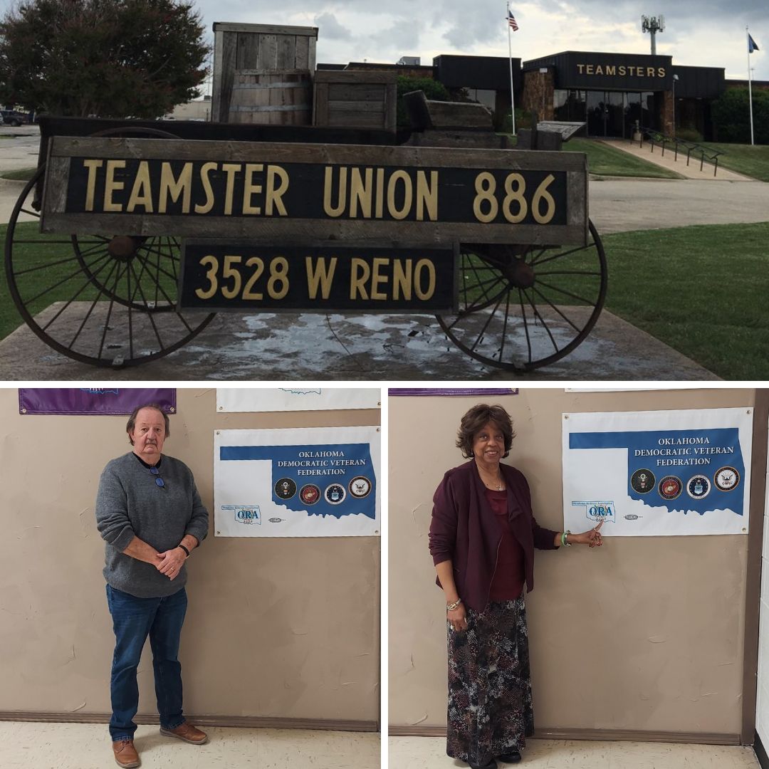 OKDemVets banner added to the wall at Teamsters 886